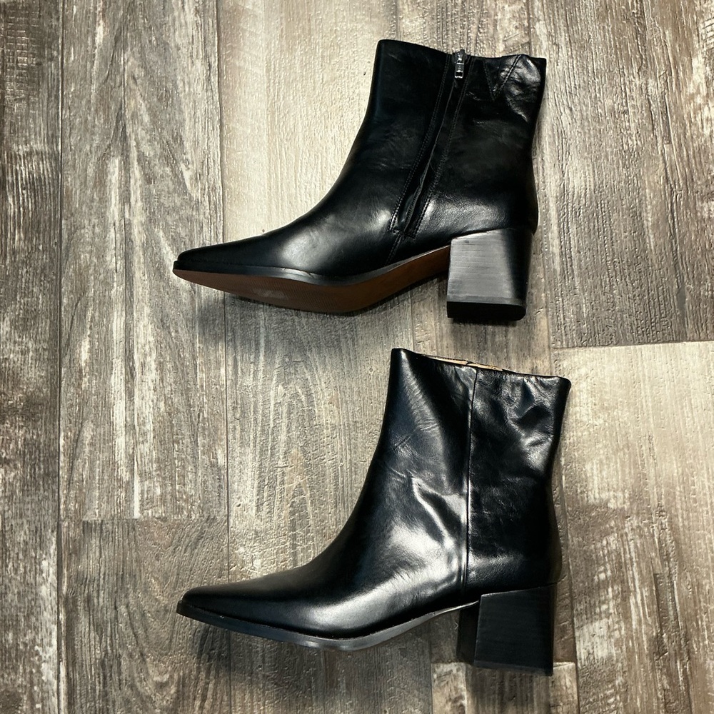 Madewell Women's Black Leather Ankle Boots - Sleek Zip Booties Size 10.5 - Picture 8 of 12